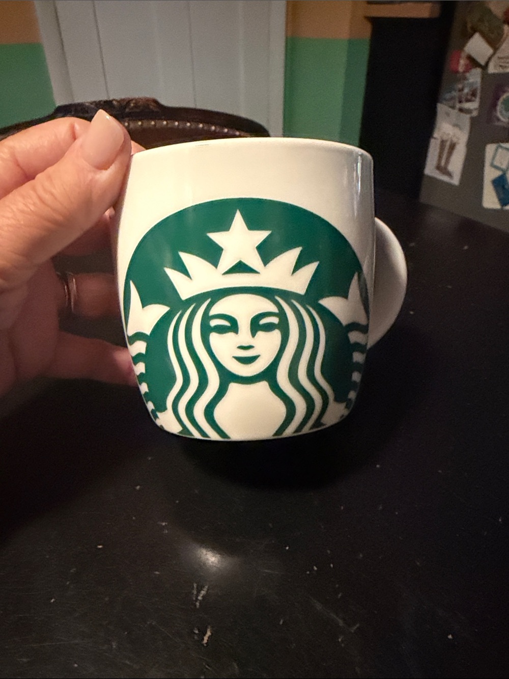 Starbucks 14 oz Ceramic Coffee Mug Green Siren Logo White Barrel Cup